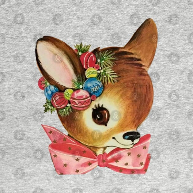 Cute Vintage Reindeer Head with Bow by PUFFYP